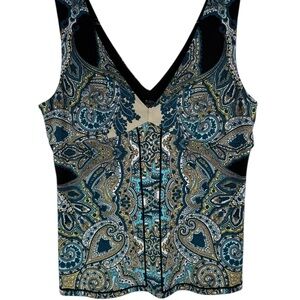 INC‎ International Concepts Blue and Black Graphic Fitted Tank Top